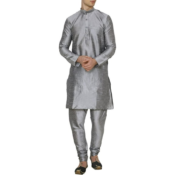Royal Kurta Mens Cotton Silk Solid Kurta Churidaar (38, Silver)