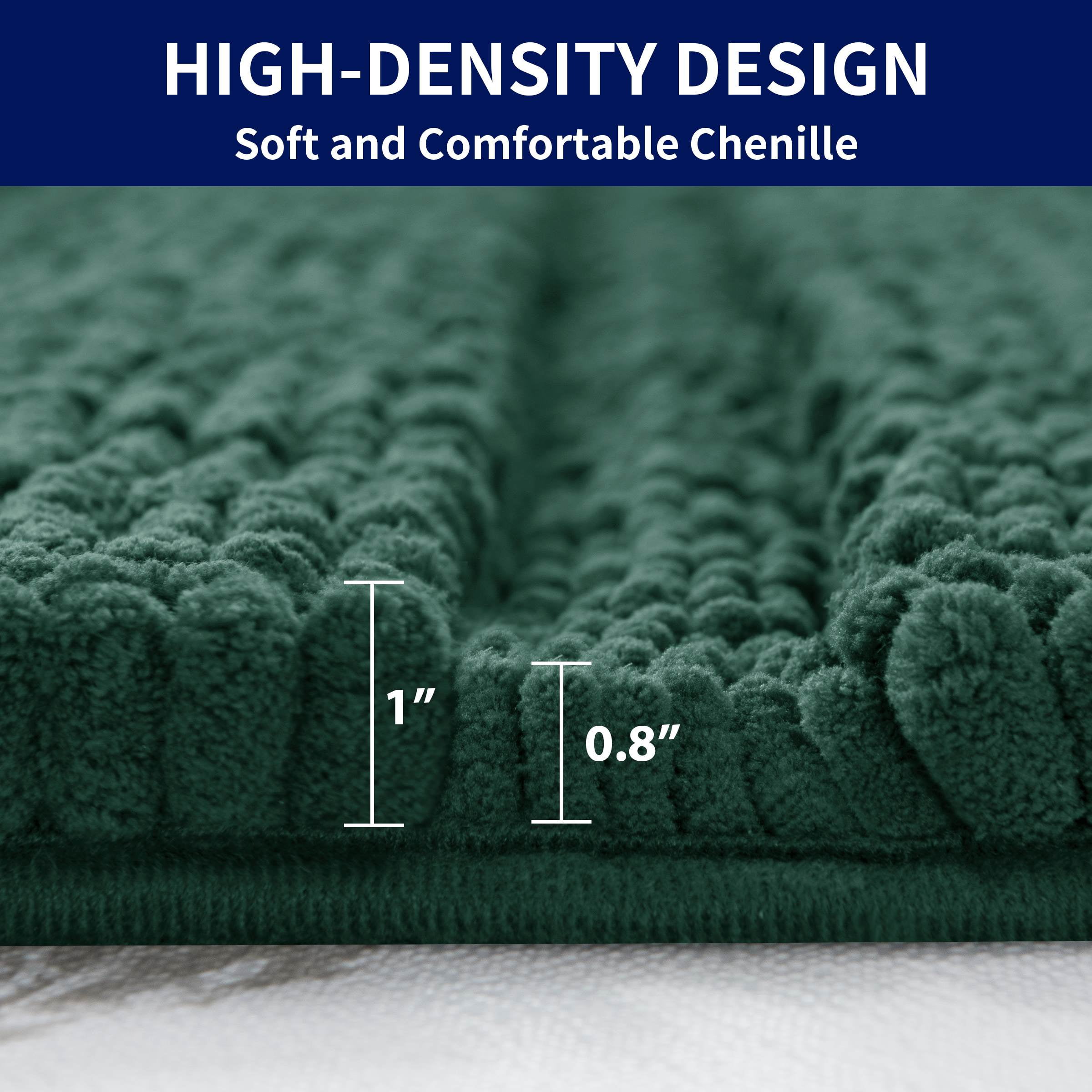 Subrtex Bathroom Rugs Non-Slip Chenille Soft Striped Plush Bath Mat (Green, 20"x32")