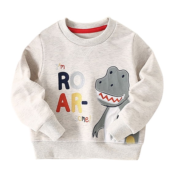 Rovga Boys Sweatshirts And Hoodie Autumn And New Small Children Little Second Round Neck Long Sleeve Children'S Top Warmth Fall Winter Clothes 2024 Grey 3-4 Years