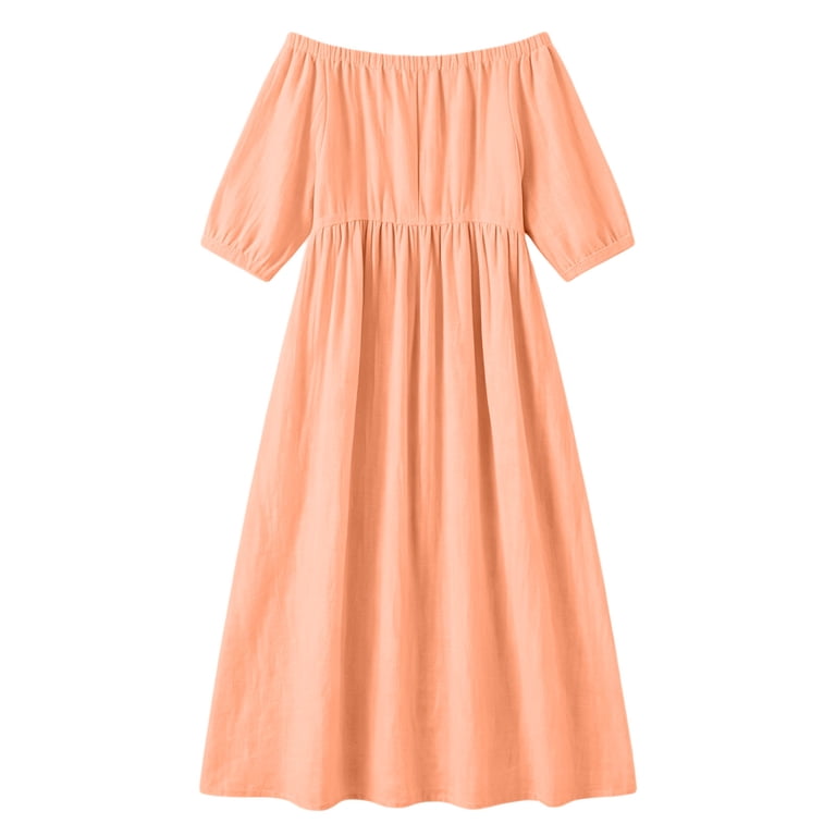 half shoulder maxi dress nerohusy Women's Summer Dresses Off Shoulder Half Sleeve Maxi Dress with  Slit Empire Waist Casual Flowy for Summer Beach Vacation Orange,L