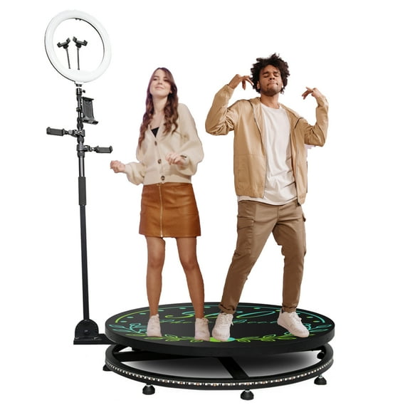 FUTOBOOZ 360 Photo Booth,Free Logo Ring Light Selfie Stand, Remote Control, App Control,1 Person Standing Automatic Rotation 360 Degree Camera Booth Platform Rotator (26.8 Inches Honeycomb Case)