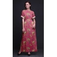 thumbnail image 4 of Bimba Rayon Black Berry & Yellow Sparrow Bird Womens Printed Side Slit SummerDressLong Maxi Gown-Small, 4 of 6