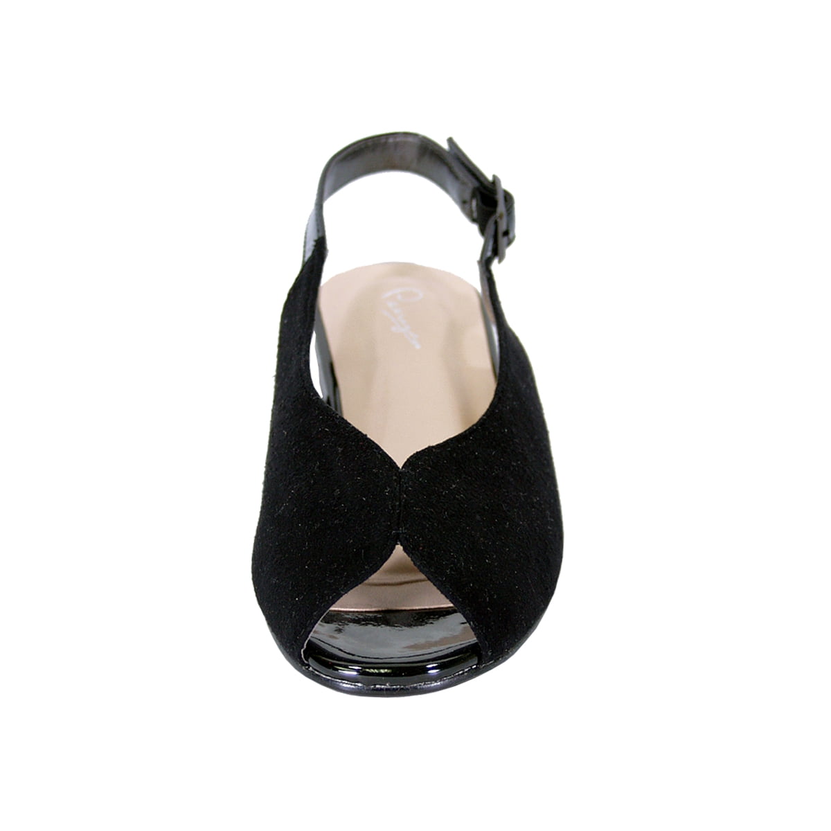 PEERAGE Kelsey Women Wide Width Peep Toe Adjustable Slingback Comfort Suede Flat BLACK 9.5