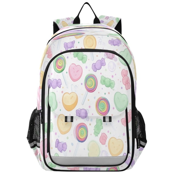 School Backpack for Teens 17L Lightweight Bookbag with Reflective Strips Candy and Hearts