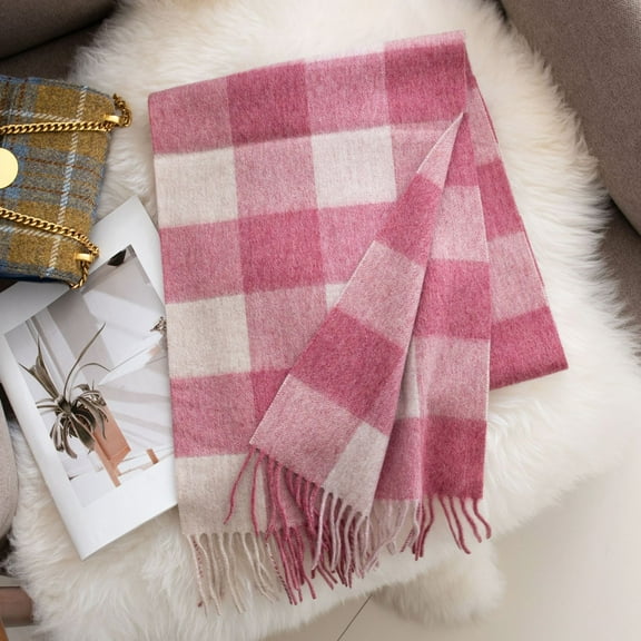 Nvzi-c Womens Wool Scarf Plaid Winter Scarves Blanket for Women Tassel Warm Soft Large Long Shawl Scarves Chunky Lattice Scarf，Style H,Pink Grid