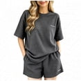 thumbnail image 2 of uublik Pajama Set for Women Short Sleeve Top and Loose Shorts Casual Comfy Soft Sleepwear for Nightwear Dark Gray, 2 of 6