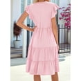 thumbnail image 4 of Women'S Summer Dress V Neck Short Sleeve Midi Sundress Flowy Tiered Beach Dresses with Pockets Pink M, 4 of 9