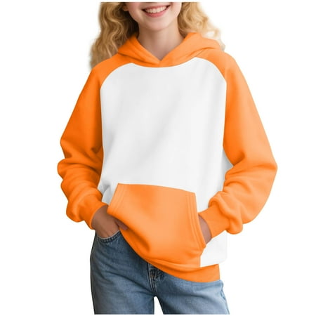 CYRBOKO Girls Hoodies Long Sleeve Stretchy Casual Crew Neck Fall Sweatshirts Orange Size 7-8 T
