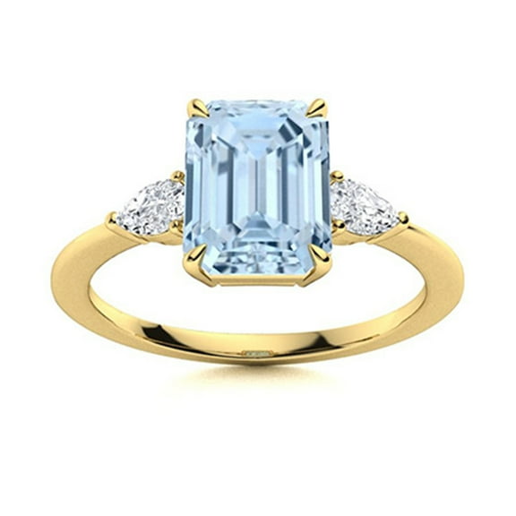Solitaire 7X5 MM Radiant Cut Aquamarine 925 Sterling Silver Gold Vermeil Three Stone Ring