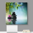 thumbnail image 2 of wall26 Canvas Print Wall Art Zen Stone Stack on Water with Lily &amp; Bamboo Floral Nature Digital Art Modern Art Rustic Scenic Relax/Calm Colorful for Living Room, Bedroom, Office - 16"x16&quot, 2 of 5