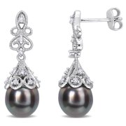 Miabella Women's Black Tahitian Pearl & 1/4ct Topaz, Sterling Silver - Vintage Earrings