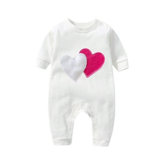 Valentine's Day Baby Jumpsuit Newborn Baby Clothes Girls Boys Long Sleeve Heart Print Fall Winter Romper One Piece Outfits White
