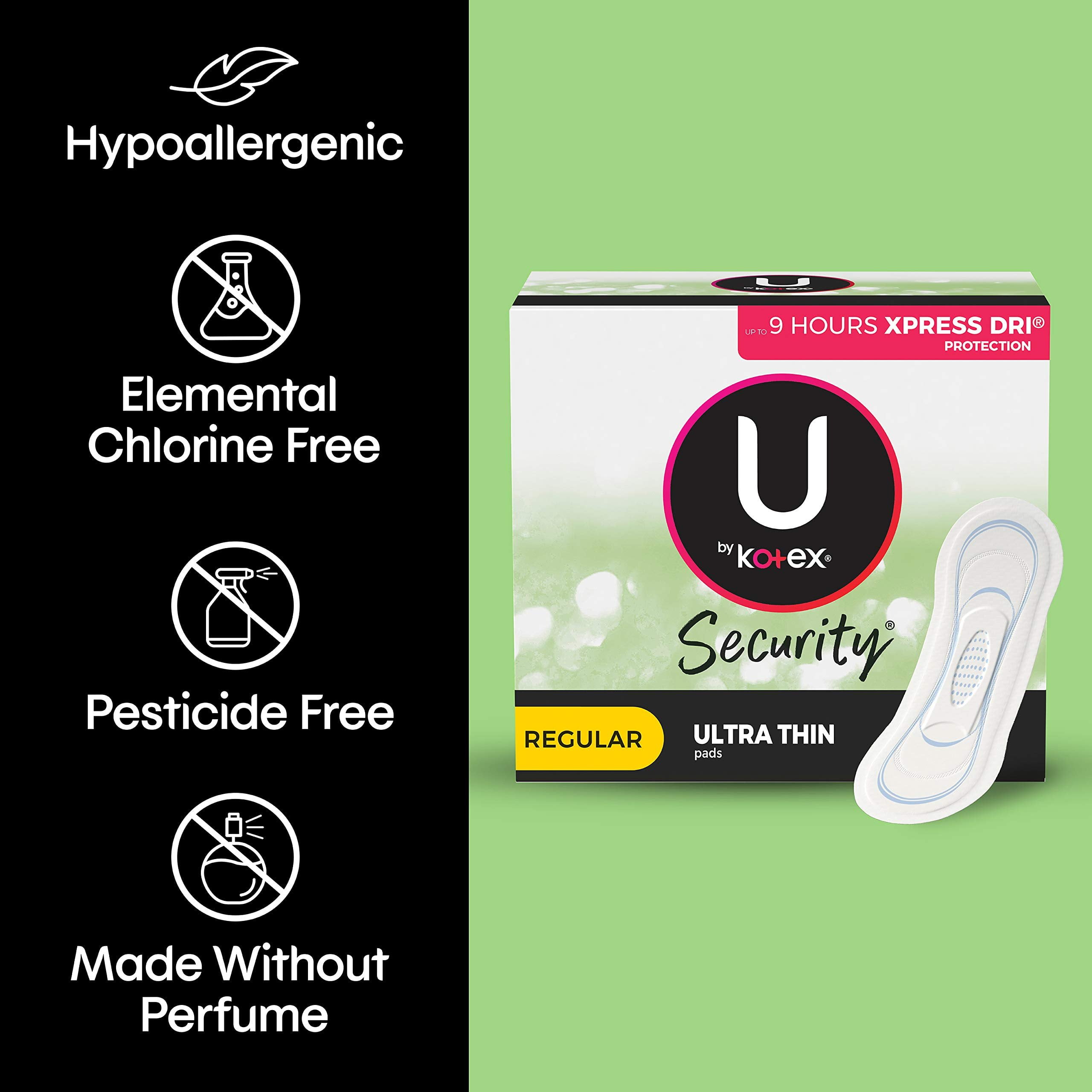 U by Kotex Security Ultra Thin Pads, Regular, Unscented, 44 Count