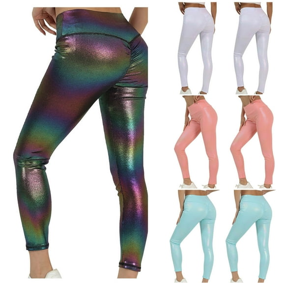 Fengqque Women's Pearl Leather Pants Shiny Yoga Pants Tight Fitting Lifted Buttocks Fitness Pants Quick Drying Breathable Yoga Pants White 4(S)