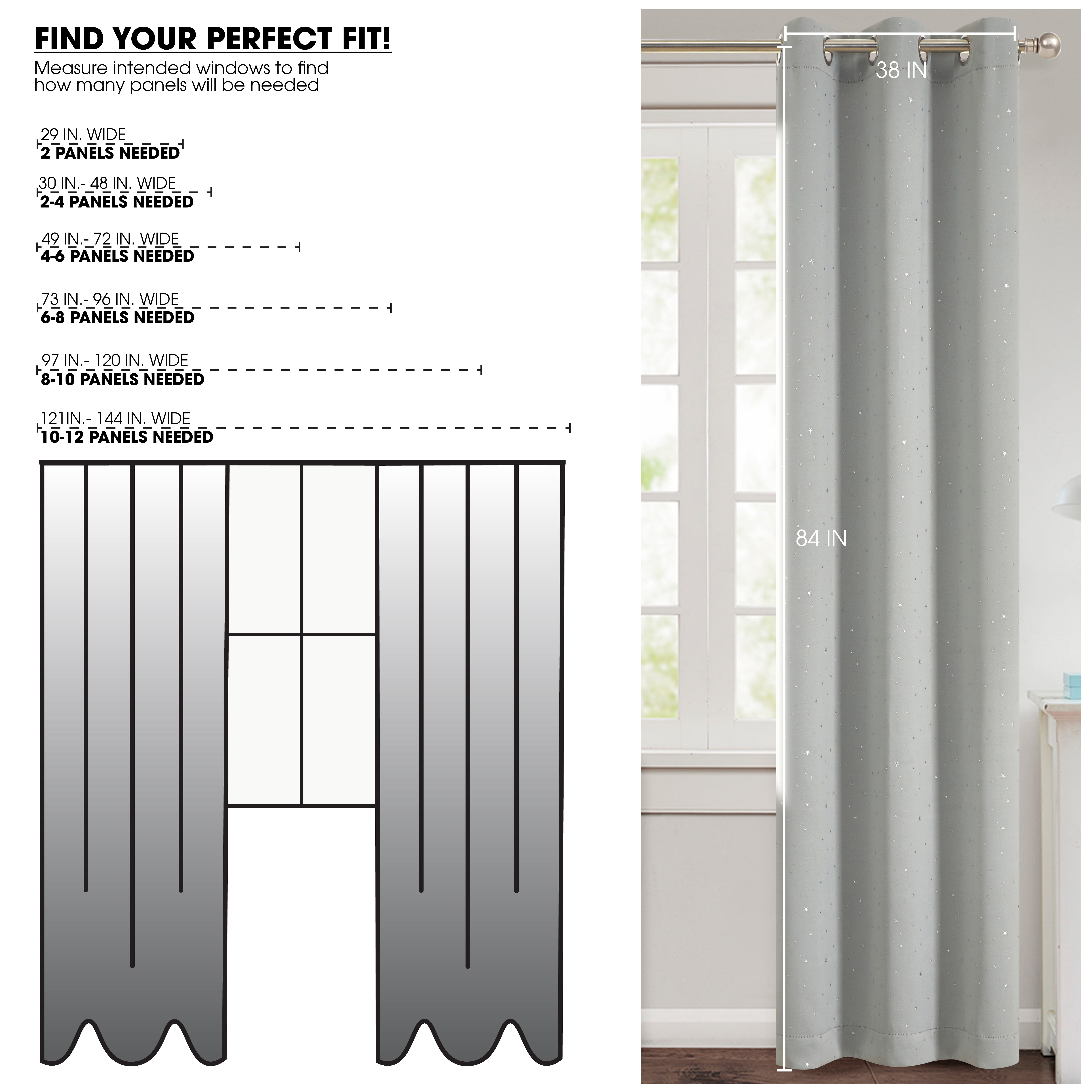 Your Zone Blackout Grommet Curtain Panel, 1 Panel, Grey/Metallic Star, 37" W x 63" L