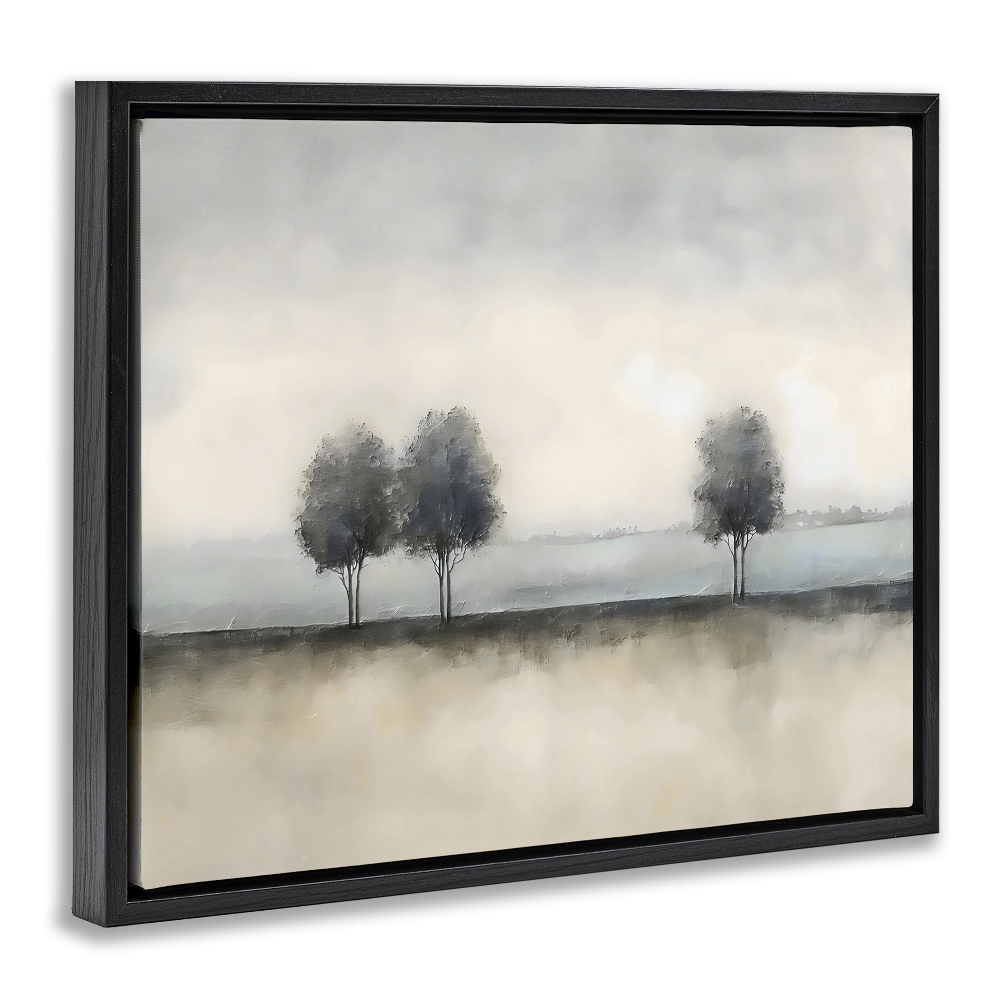 Stupell Industries Muted Trees Horizon Black Framed Floater Canvas Wall Art, design by Riley B