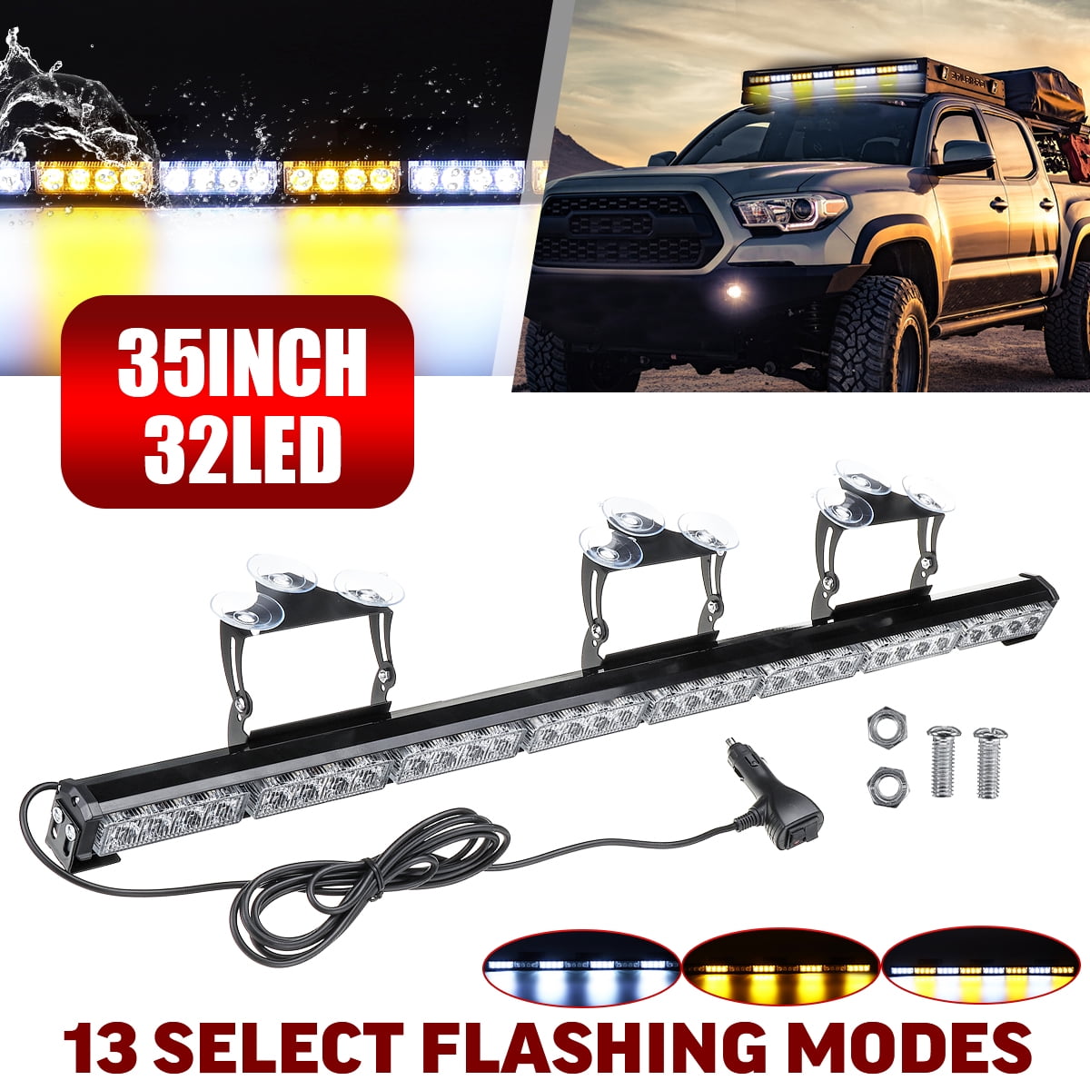 35'' 32 LED Car Roof Windshield Emergency Hazard Warning Flash Strobe