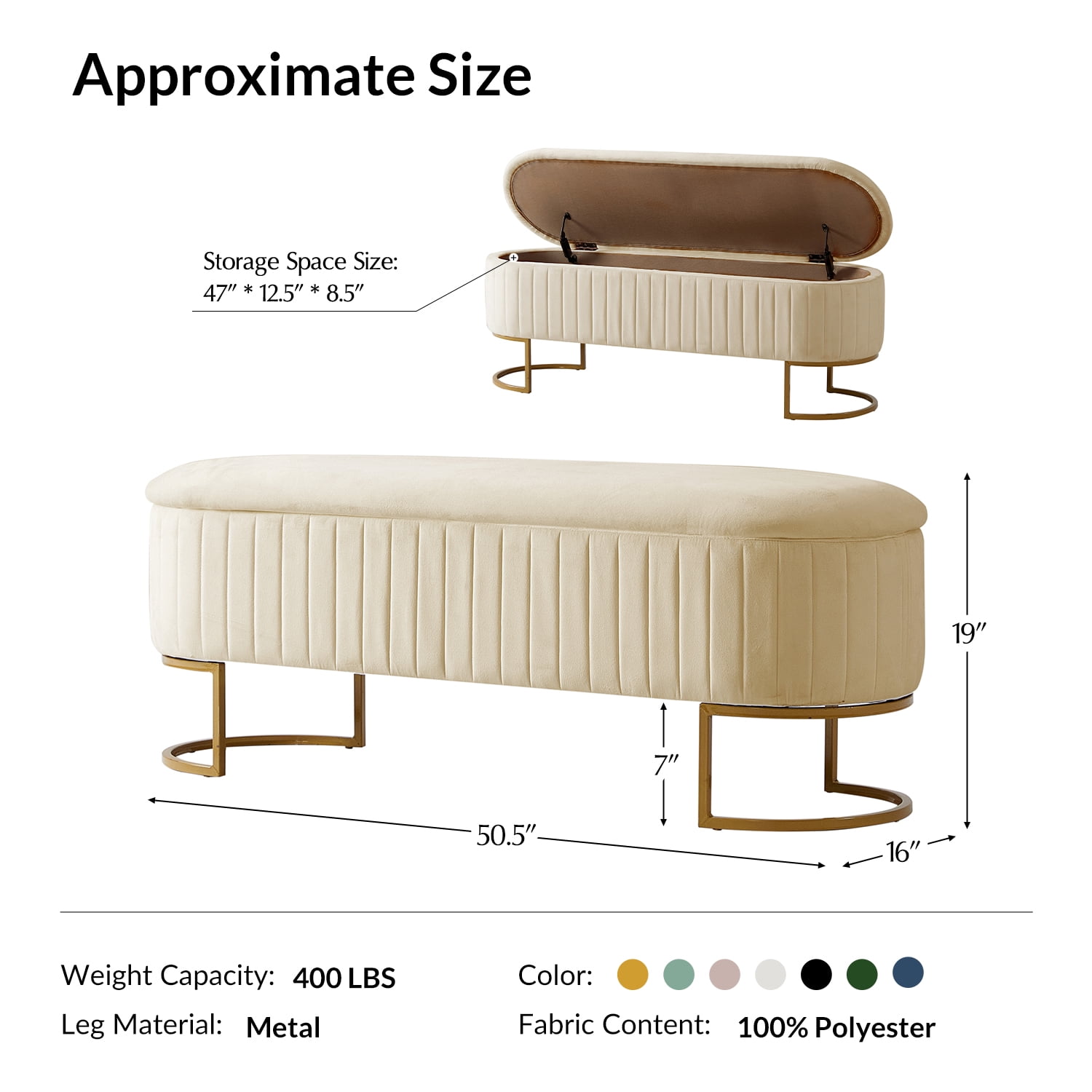50.5" Upholstered Storage Bench For End of Bed Entryway Bedroom Ottoman Beige
