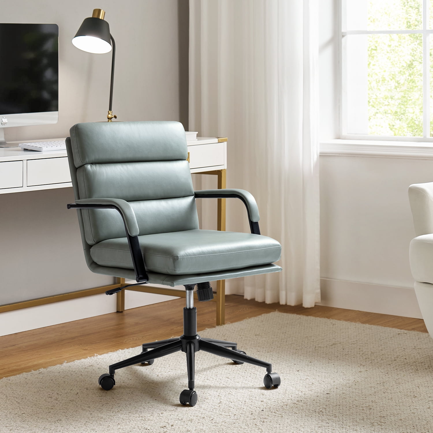 Ergonomic Office Chair Faux Leather Desk Chair Executive Swivel with High Back and Padded Cushion Sage