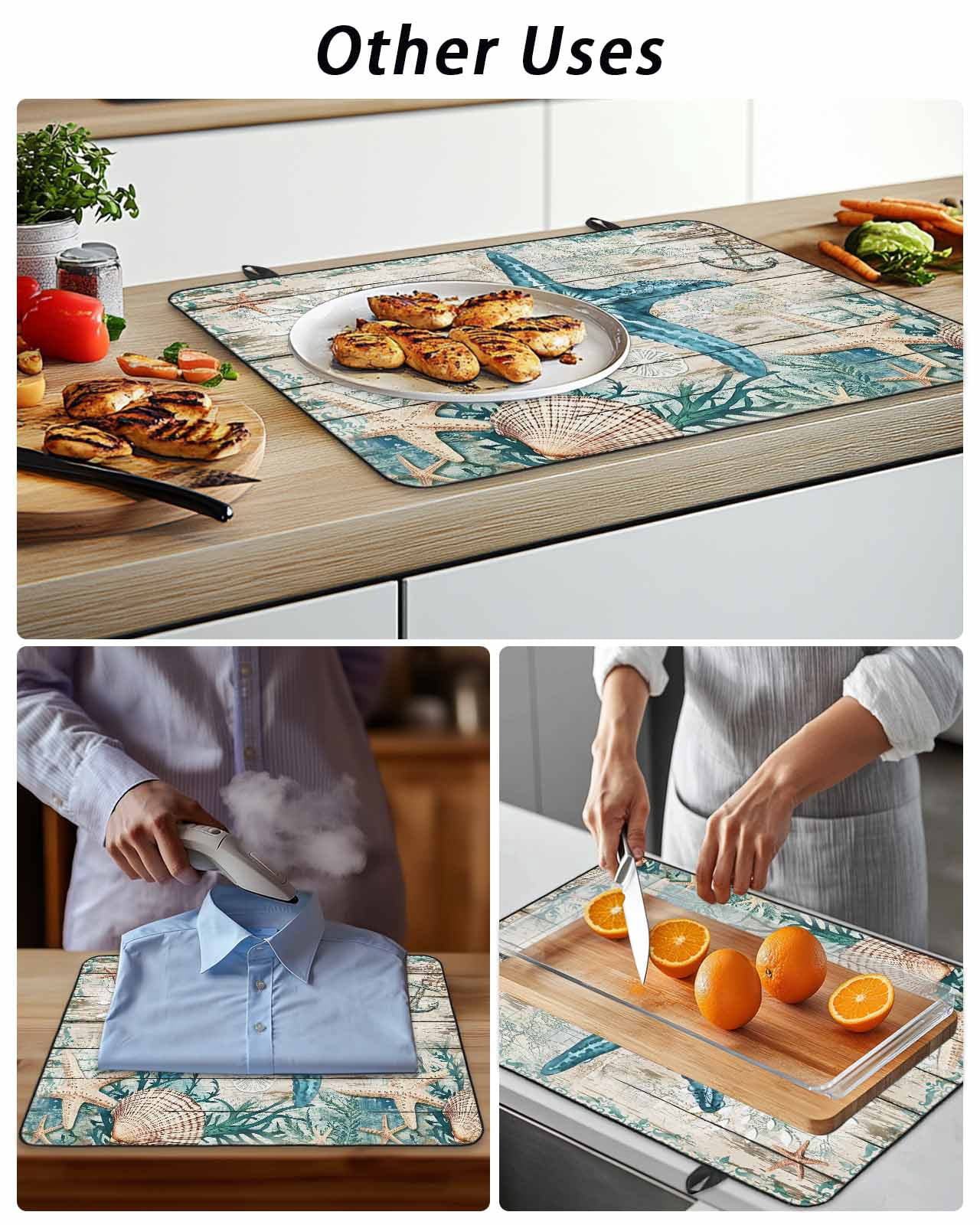 Stove Top Covers for Electric Stove, Teal Starfish Coastal Glass Stovetop Cover Protector, Summer Beach Nautical Retro Induction Cooktop Protector Oven Mat for Kitchen Countertop 24"x21"
