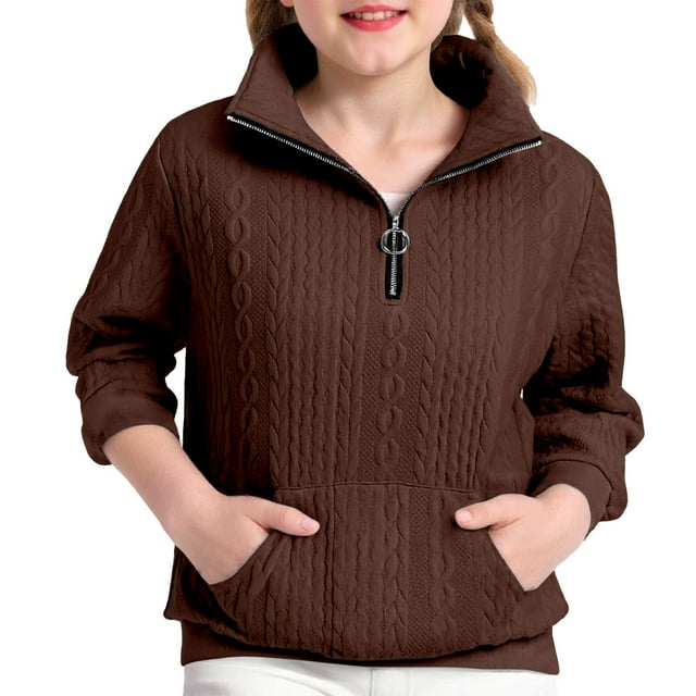 Chandail à Capuche Jacquard Floral pour Filles, Veste Décontractée à Fermeture Éclair pour Adolescentes