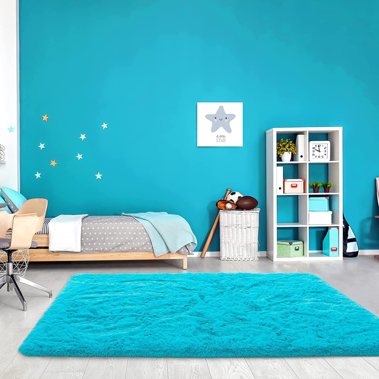 TWINNIS Luxury Fluffy Rugs Ultra Soft Shag Rug Carpet for Bedroom Living Room,Kids Room, Nursery,4x5.3 Feet,Blue