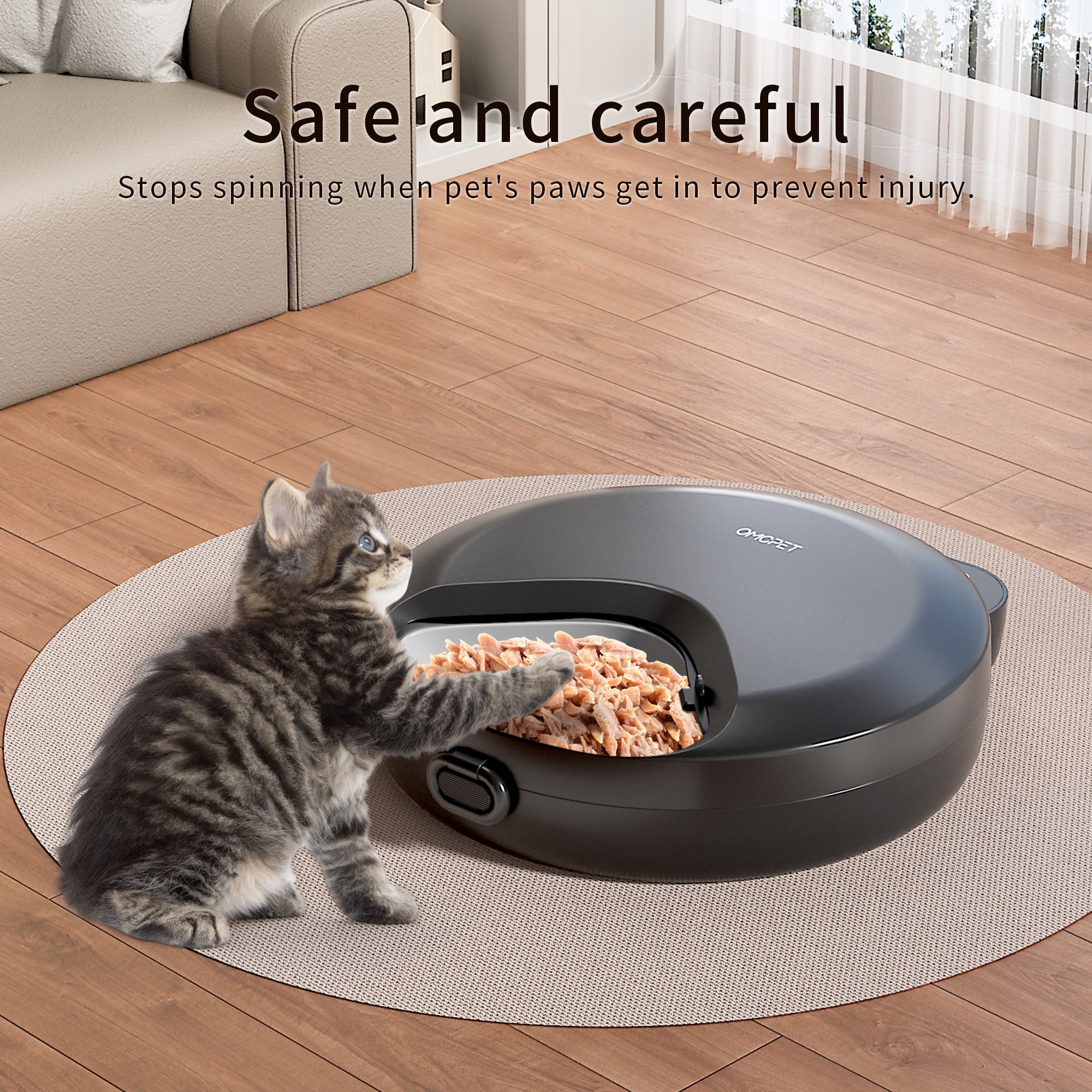 OUDOSPRS Automatic Cat Feeder Wet Food, Auto Refrigerated Wet/Dry Food Feeder with 2 Ice Packs, 4 Meal Timed Fresh Foods Dispenser for Kitty Puppy Automatic Food Bowl, Easy to Clean, Black