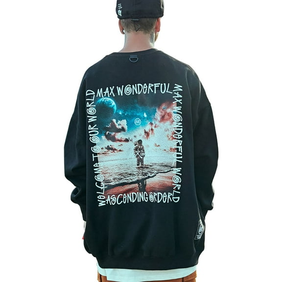 Niepce Inc Streetwear Crewneck Sweatshirt for Men Hip Hop Graphic Cotton Pullover