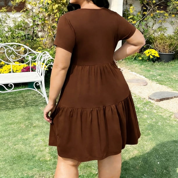 brown skater dress High-neck mini Tailored to perfection Buy Women Brown Poplin Flared