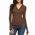 thumbnail image 5 of UTSJKR Womens Thumb Holes Ribbed Long Sleeve Tops for Women Pullover Sweaters Y2K Going Out Tops Deep V Neck Trendy Shirt Brown L, 5 of 9