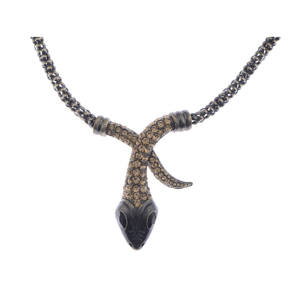 Vintage Gold Tone Black Eye Snake Serpent Crystal Rhinestone Bendable Wrap Necklace