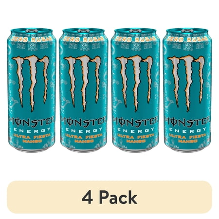 (4 pack) Monster Ultra Fiesta Mango, Sugar Free Energy Drink, 16 fl oz Single Aluminum Can