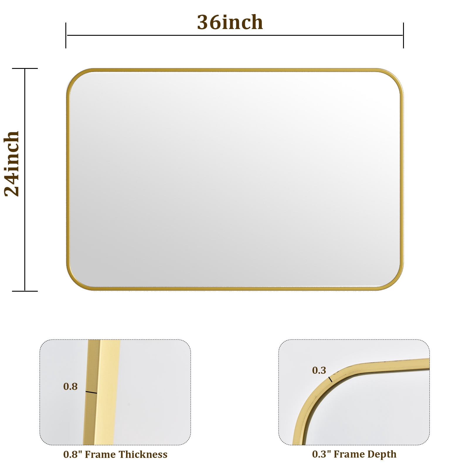 GRAHMCY 24"x36" Bathroom Mirror Wall-Mounted Vanity Mirror with Rectangular Metal Frame, Gold