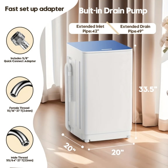 18LBS Full Automatic Washing Machine - 7 Programs, 4 Water Levels, Built-in Pump, Child Lock, LED Display, Ideal for Apartments/Dorms/RVs