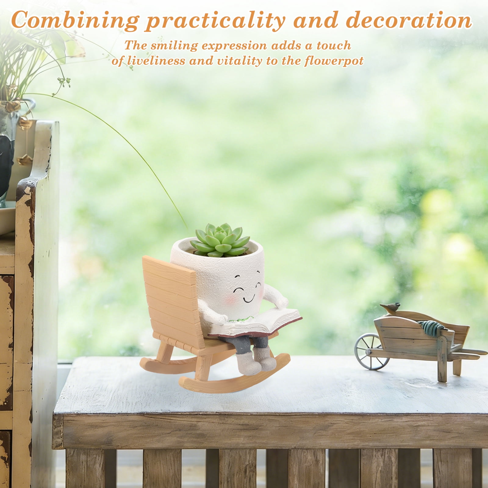 Rocking Chair Smiley Face Planter Cute Plant Pots for Indoor Outdoor Plants Succulent Pots with Drainage Hole Unique Funny Flower Pot for Succulents Plant Gifts