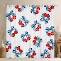 Feelyou Cartoon Ribbon Cherry Black Out Curtains for Child, Fashion Bow-tie Blue Curtains Pack of 2 (42x63 Each), Kawaii Princess Bow Bedroom Curtains, Curtains and Drapes Room Decor