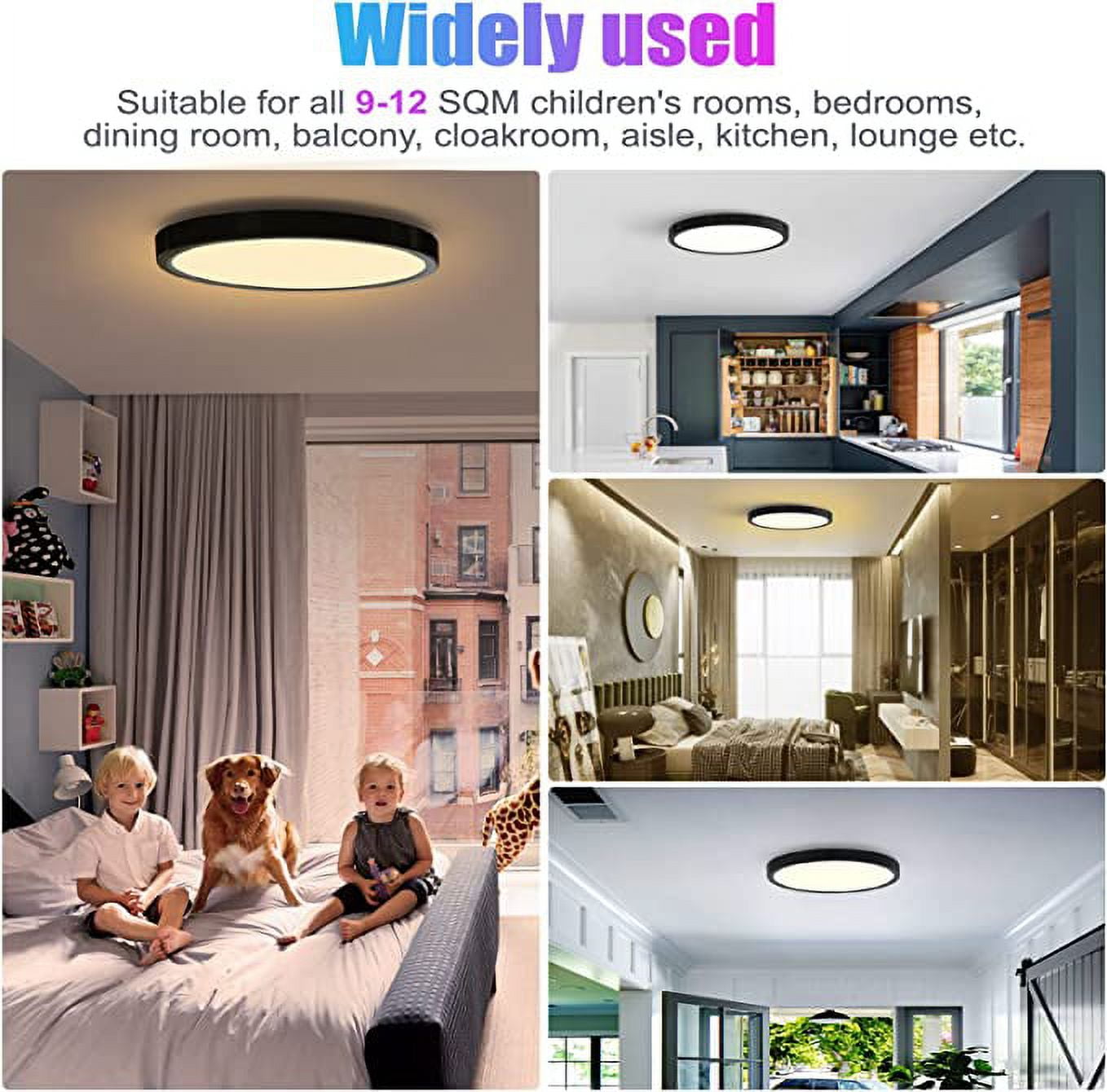 Flush Mount Ceiling Light, 24W RGB Ceiling Light Fixture with Remote Control Bluetooth App,Dimmable Led Ceiling Light 3000K-6500K,12Inch Round Close to Ceiling Lights Bedroom Kitchen Hallway