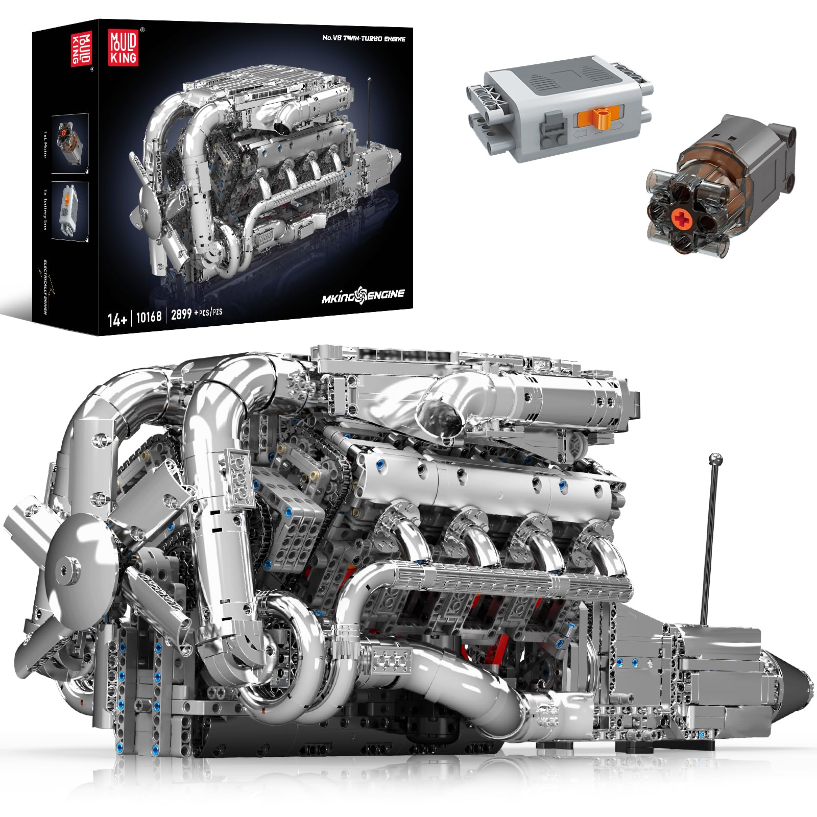 Complete Engine Set Mould King V8 Twin-Turbo Engine Model Kit That Runs, Mini Engines ...
