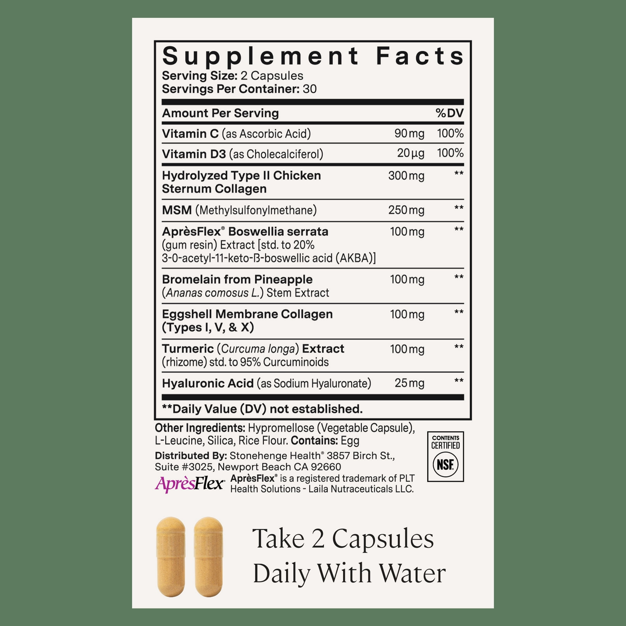 Stonehenge Health Dynamic Joint Supplement - Comfort, Mobility, Flexibility with ApresFlex Boswellia, MSM, Collagen, Bromelain, Turmeric, Vitamin C, D3 (60 Capsules)
