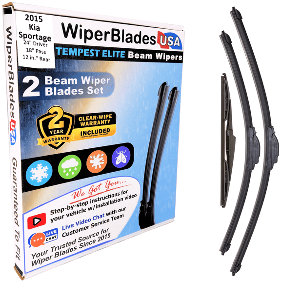 2015 Kia Sportage Beam Wiper Blades Wipers w/2yr Warranty (Set of 3) w/Rear Wiper (WiperBladesUSA)