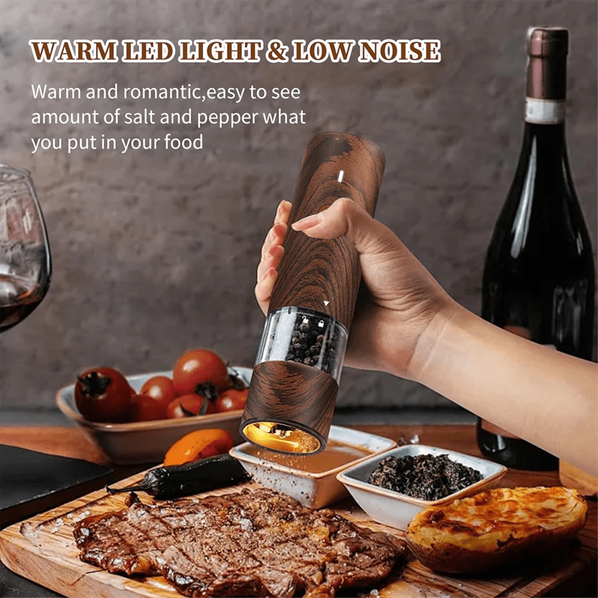 Electric Salt and Pepper Grinder Set-Automatic Pepper and Salt Grinder Refillable with 6Adjustable Coarseness Adjustable