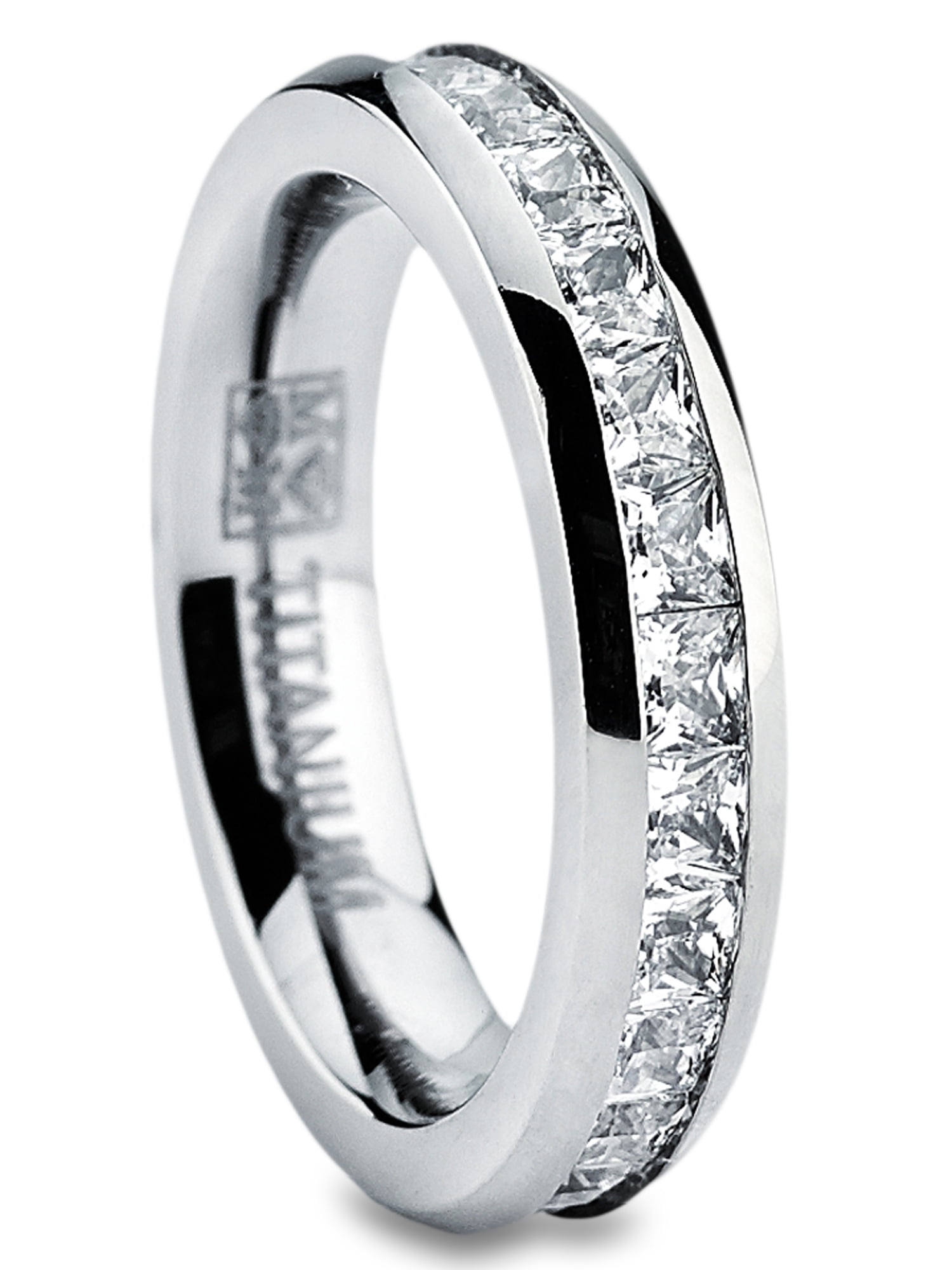 Women's 3MM High Polish Princess Cut Ladies Eternity Titanium Ring Wedding Cubic Zirconia Sz 8