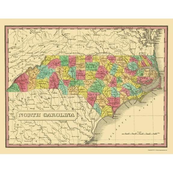 Historic State Map - North Carolina - Finley 1831 - 23 x 29.35 - Vintage Wall Art