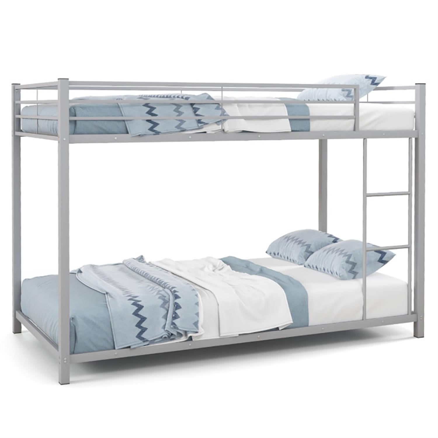 Demi Bonn Low Profile Twin Over Twin Bunk Bed with Full-length Guardrails, Sturdy Metal Twin Bunk Beds, Bed Frame, Silver
