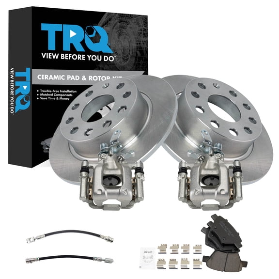 TRQ Rear Brake Pad and Rotor Set Ceramic Calipers Fits 2011-2013 Audi A3 2013 Volkswagen Beetle GTI 2012-2013 Jetta