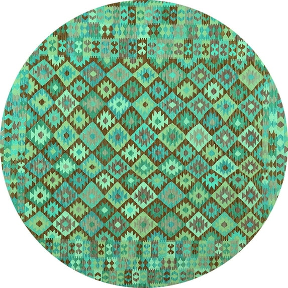 Ahgly Company Indoor Round Southwestern Turquoise Blue Country Area Rugs, 5' Round