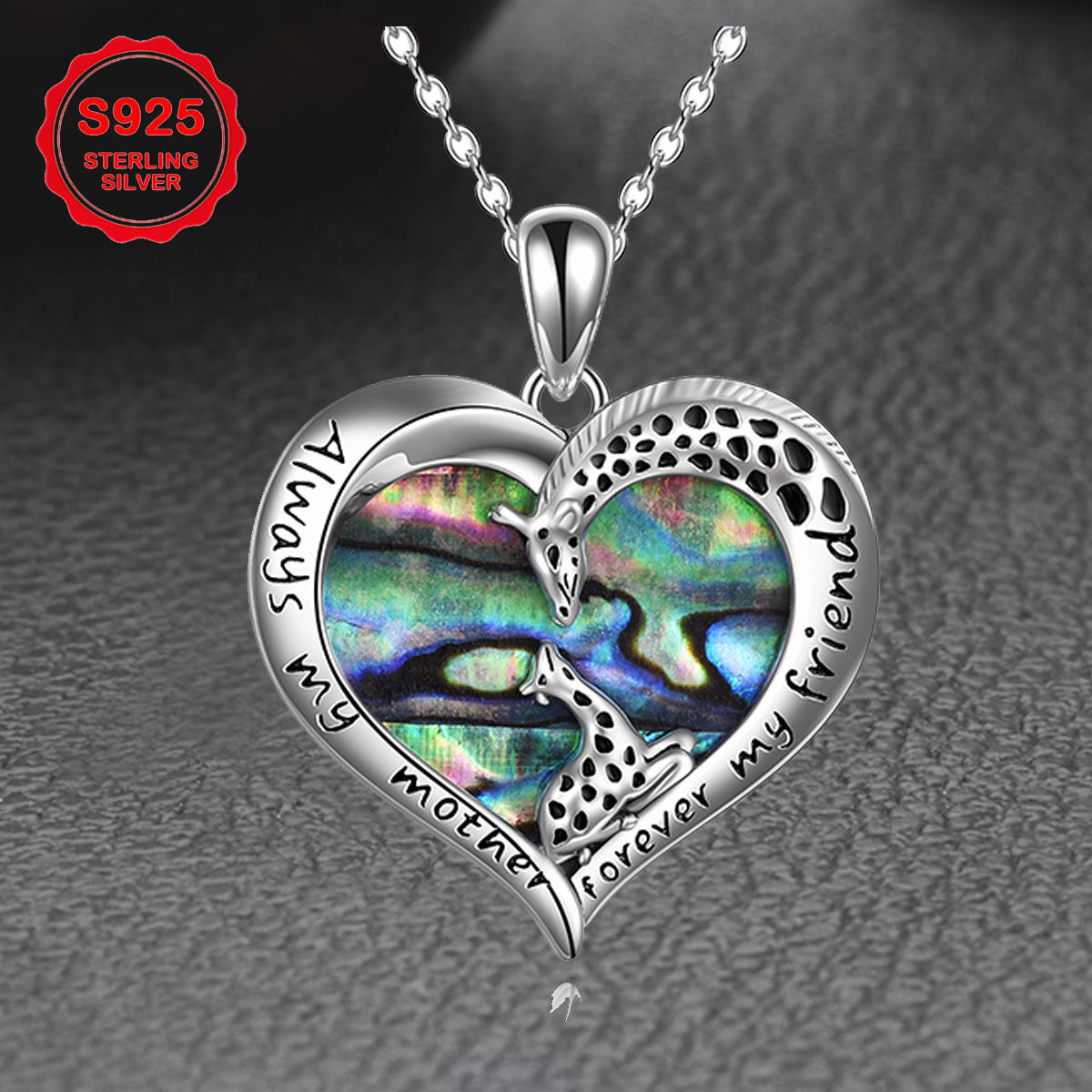 Giraffe Jewelry for Women Sterling Silver Mother Daughter Love Heart Abalone Pendant Necklace for Mom Daughter Birthday Mothers Day Gifts