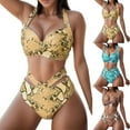 thumbnail image 2 of MKLEKYY Traje De Baño Mujer Natacion Print Piece Swimsuit High Tops+Shorts Two Ruched Wrap Women Two Waist Crop Up Bikini Push Front Retro Swimwear Snakeskin Piece Swimwears Tankinis Set, 2 of 6