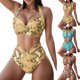 thumbnail image 2 of MKLEKYY Traje De Baño Mujer Natacion Print Piece Swimsuit High Tops+Shorts Two Ruched Wrap Women Two Waist Crop Up Bikini Push Front Retro Swimwear Snakeskin Piece Swimwears Tankinis Set, 2 of 6