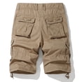 thumbnail image 4 of QQAMB Men Cargo Shorts Elastic Waist Cotton Solid Color Casual Outdoor Cargo Shorts with Multi-pocket Button Zipper Khaki 2XL, 4 of 8
